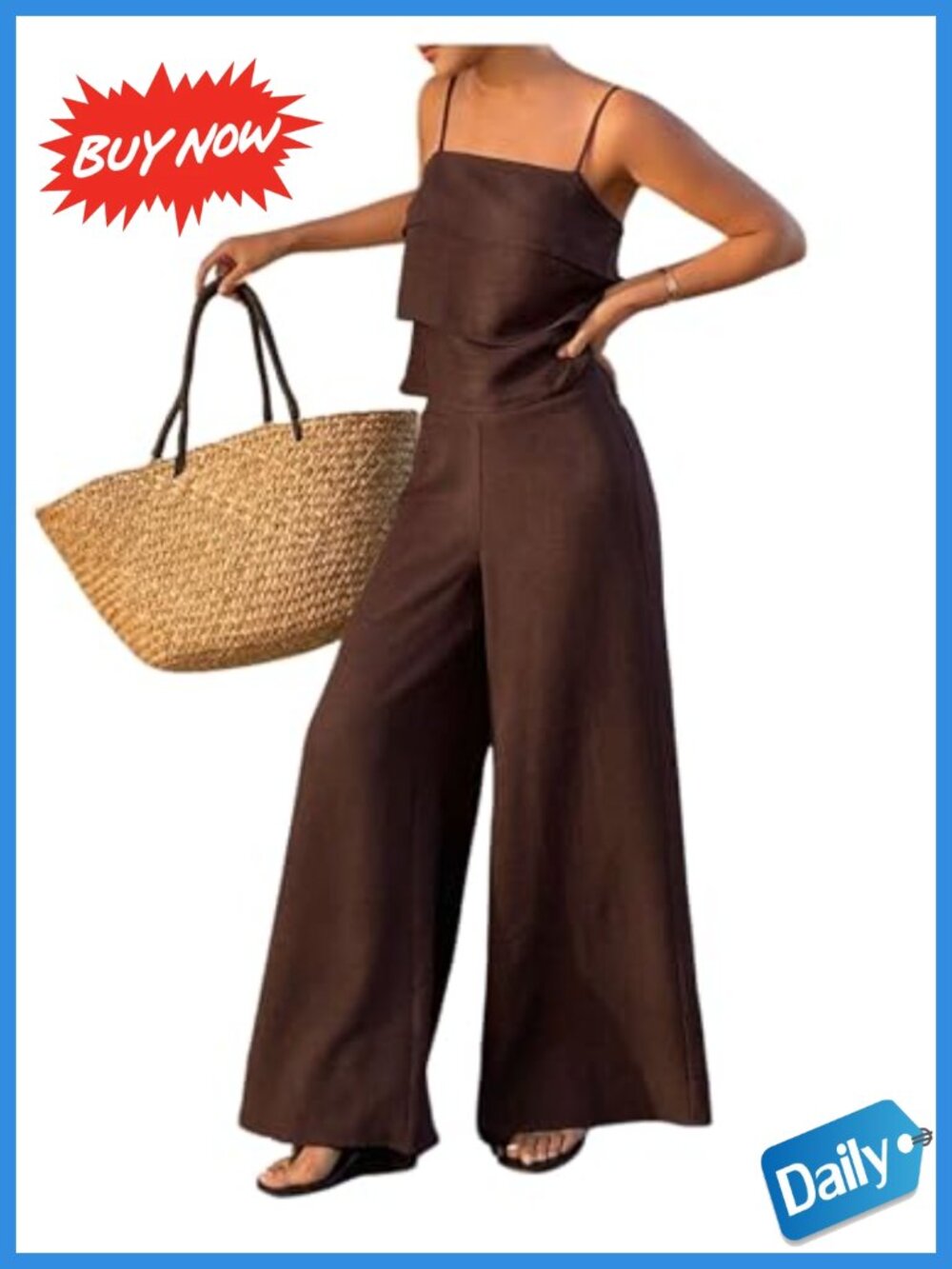 SOLY HUX Women's 2 Piece Pant Set Ruffle Camisole Sleeveless Resort Vacati